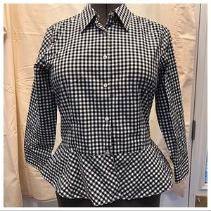 Ralph Lauren black & white gingham peplum top